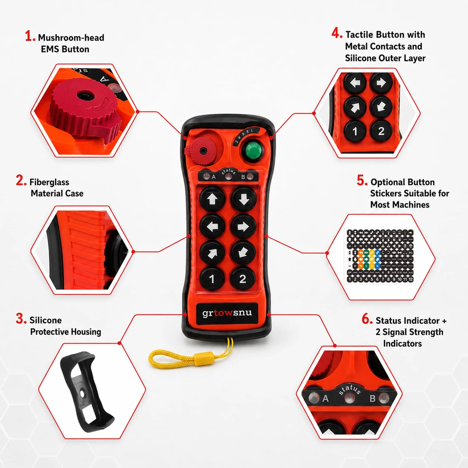 220V 4 Botones Industrial Inalámbrico Control Remoto Polipasto Eléctrico Cabrestante Elevador Puente Grúa Remolque de camión Remolque basculante Transmisor y receptor | Control inalámbrico para polipasto eléctrico, remolque, 4 botones de canal