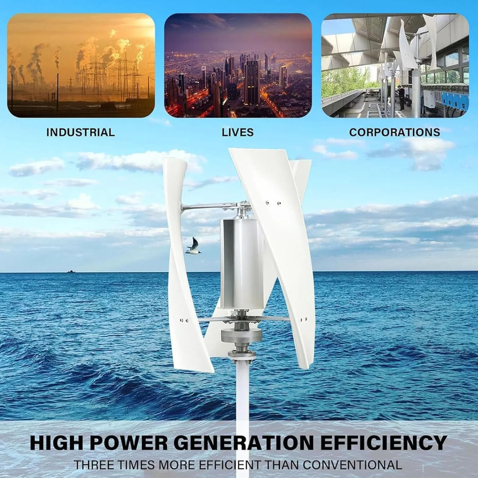 Kits Generador Turbina Eólica 5000W/9000W, Turbina Eólica Levitación Magnética Vertical,Generador Viento Vertical Levitación Magnética Turbina Eólica Vertical para Barco Doméstico,5000W-12V