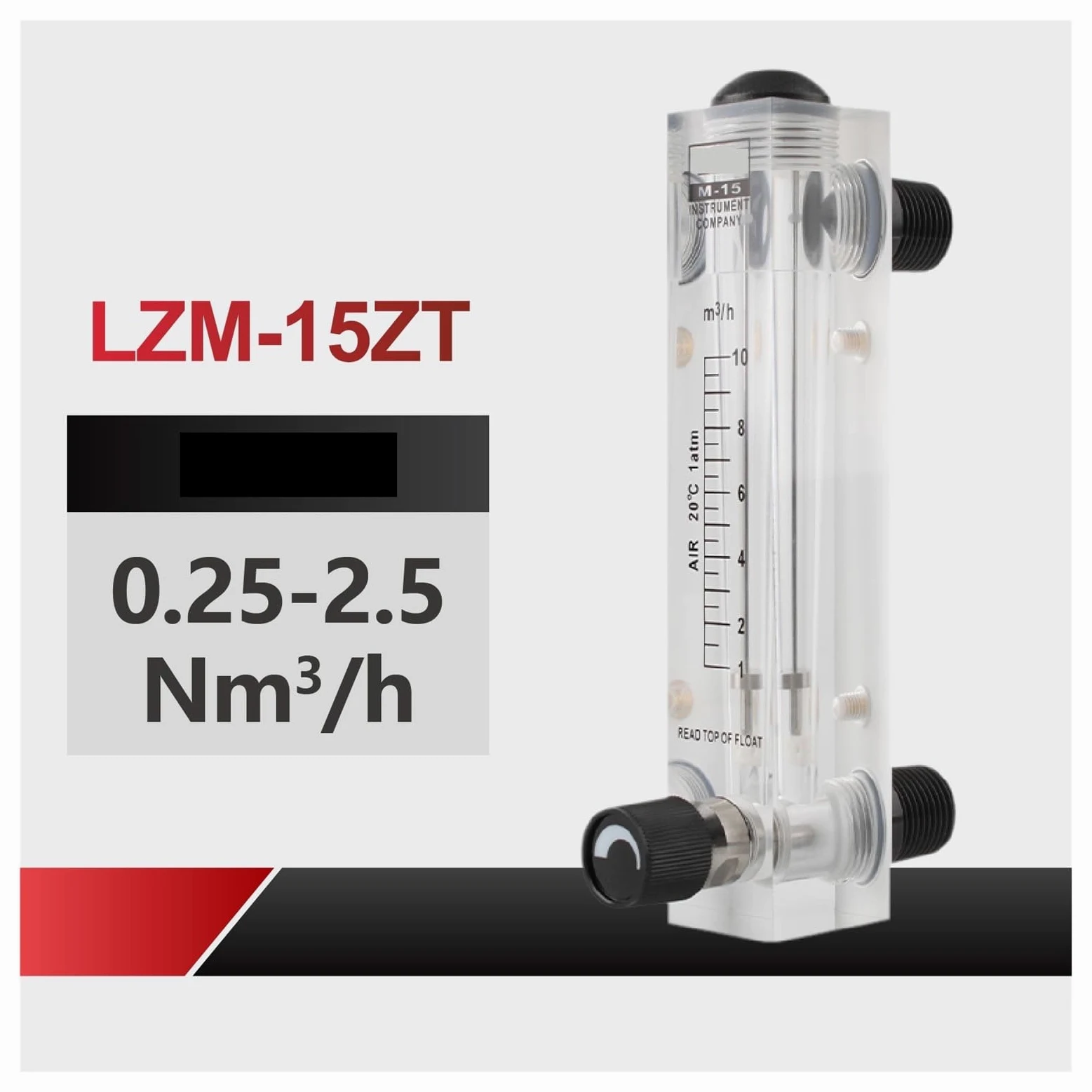 Rotámetro de área variable montado en panel medidor de flujo flotante LZM-15ZT con válvula for medición de aire y agua(Gas-0.25-2.5Nm3-h)