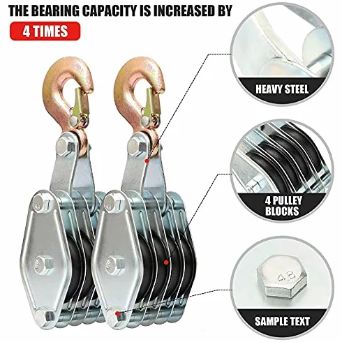 Heavy Du Block and Tackle Polea System - 1,814.4 kg Capaci de acero galvanizado con cuerda de nailon para aplicaciones industriales de aparejos de elevación y elevación