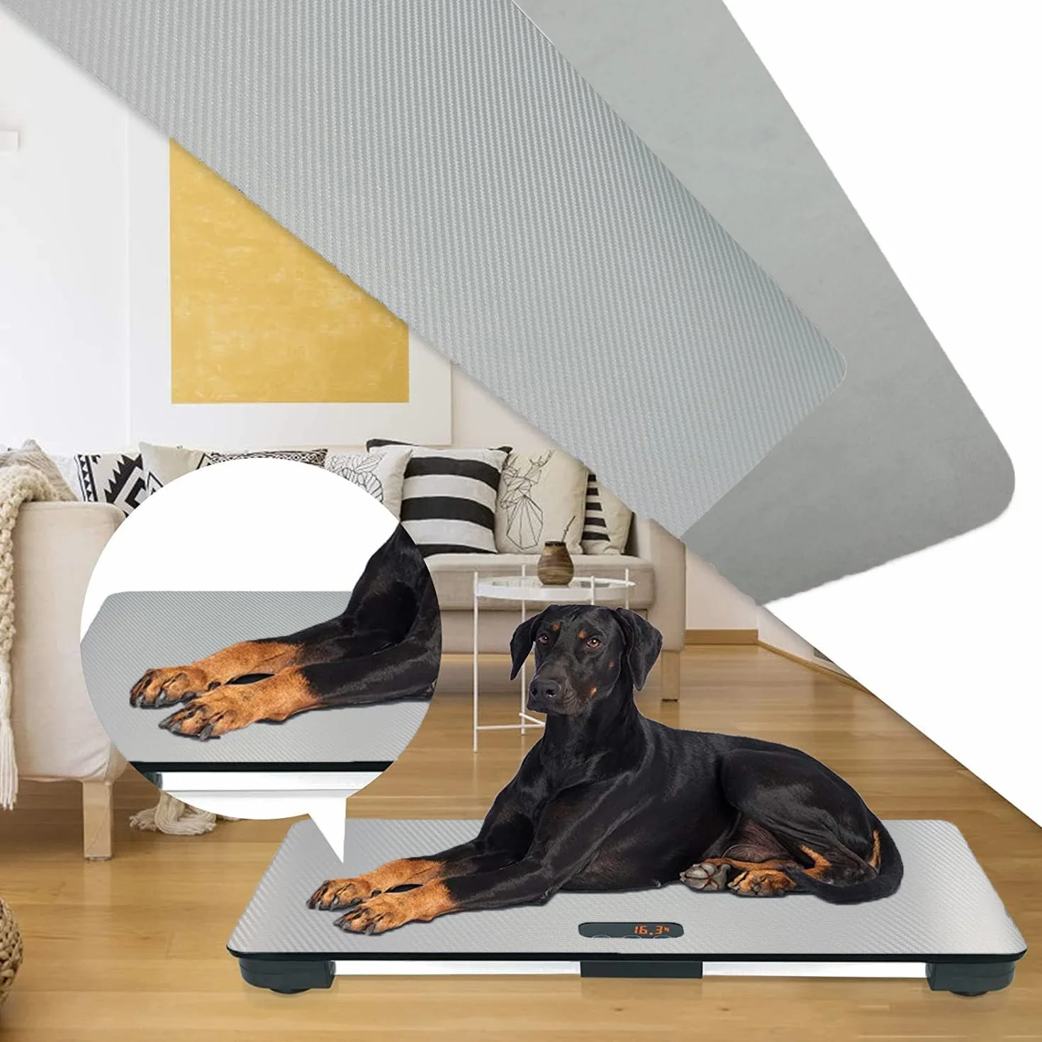Báscula veterinaria grande para perros de 80 x 50 cm con alfombrilla antideslizante y plataforma para mascotas. Peso: 100 kg, precisión de 10 g, función de retención, talla L, color negro.