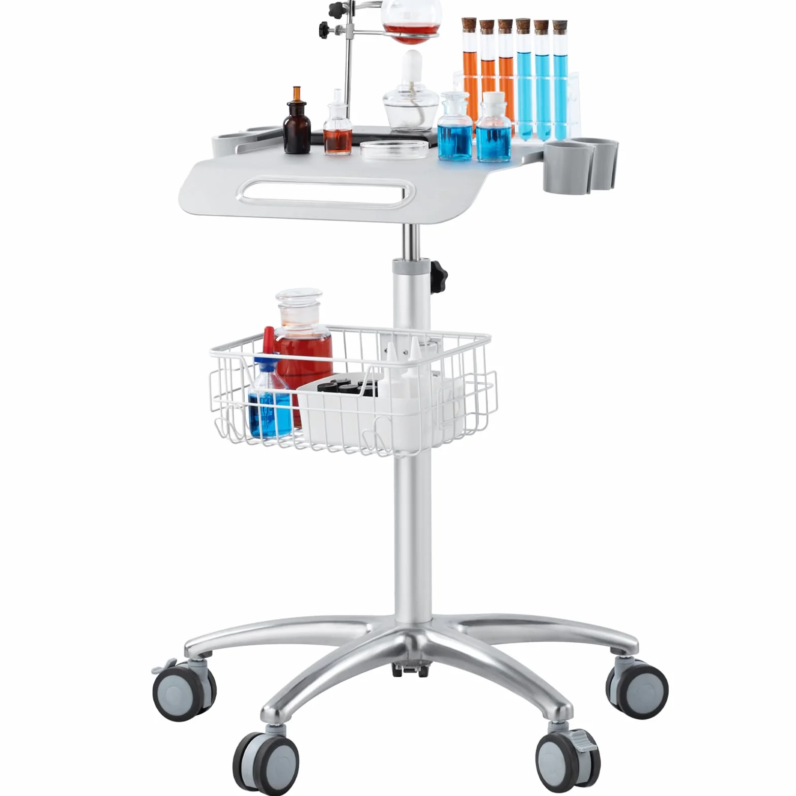 VEVOR Carro de laboratorio de aleación de aluminio, carro médico de 3 capas altura ajustable 680-1090 mm Carro de servicio con ruedas y cesta, para laboratorio salón hospital, uso dental