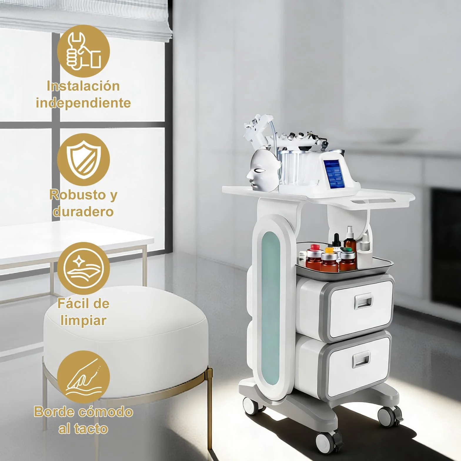 Carrito Médico con 2 Cajones, Carro de Almacenamiento Rodante para Laboratorio y Dental