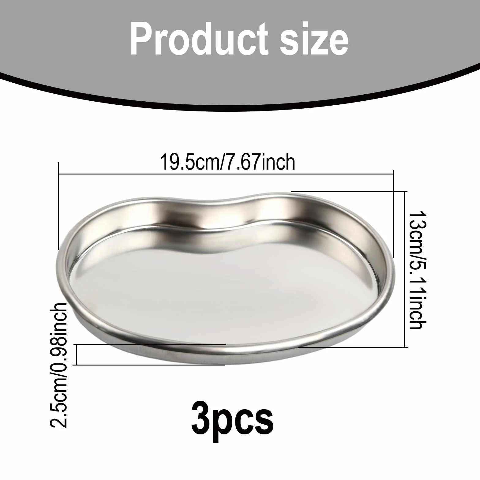 Bandejas de Laboratorio Acero Inoxidable 19.5cm Curvo Quirúrgicas para Instrumentos Médicos Dental Tatuaje