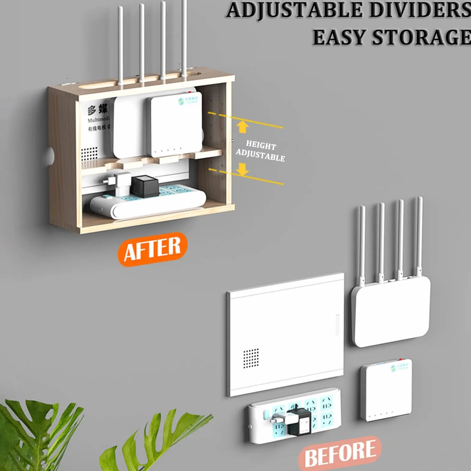 Caja de Almacenamiento del enrutador de Montura de Pared WiFi Network Set-Top Box Modem Cable Cover Potencia organizada para la Sala de Estar de Dormitorio en casa