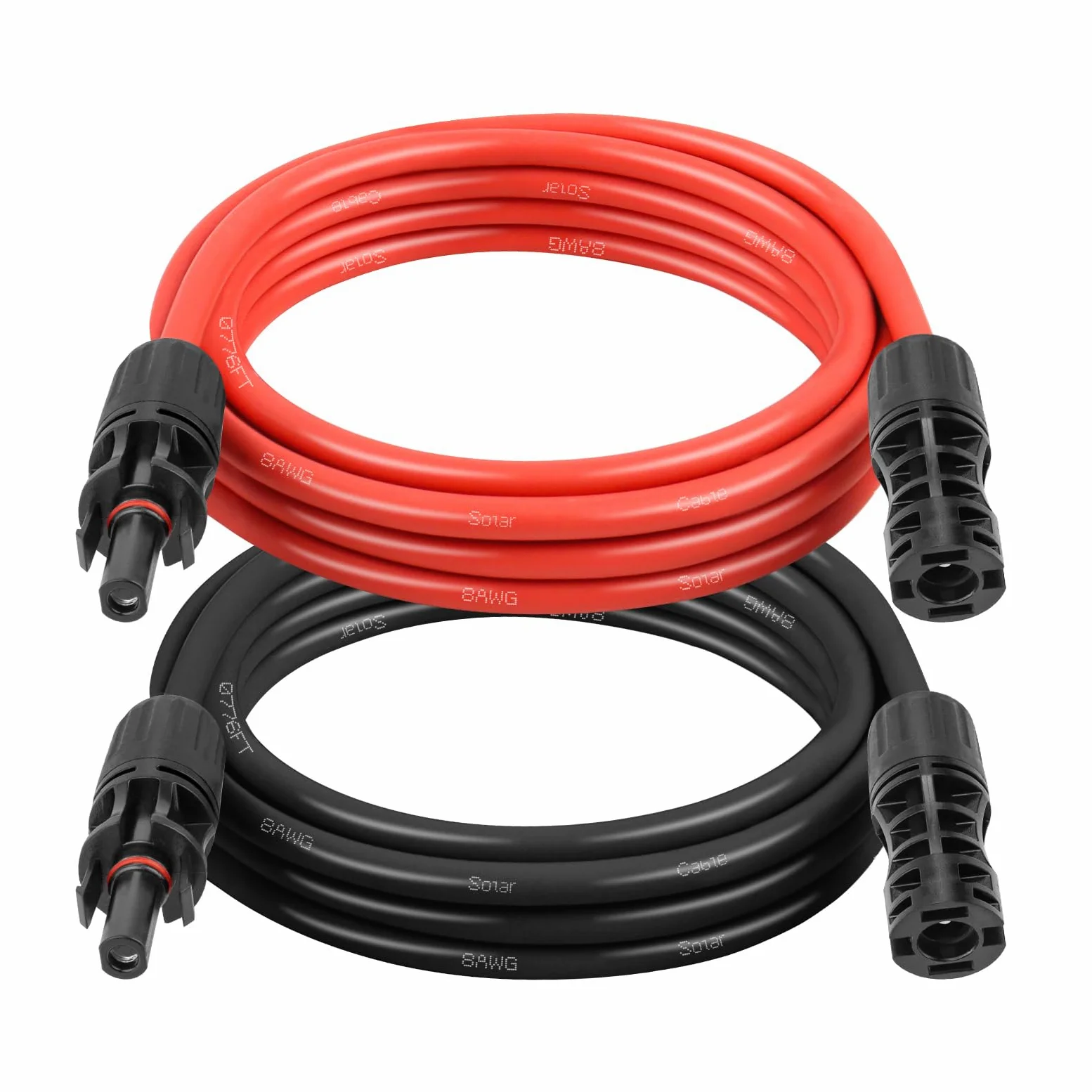 Cable de extensión solar de 8 AWG de 5 pies, paquete de 2 (rojo + negro), cable fotovoltaico con conectores solares macho/hembra, cable de panel solar resistente a la intemperie para RV, barco