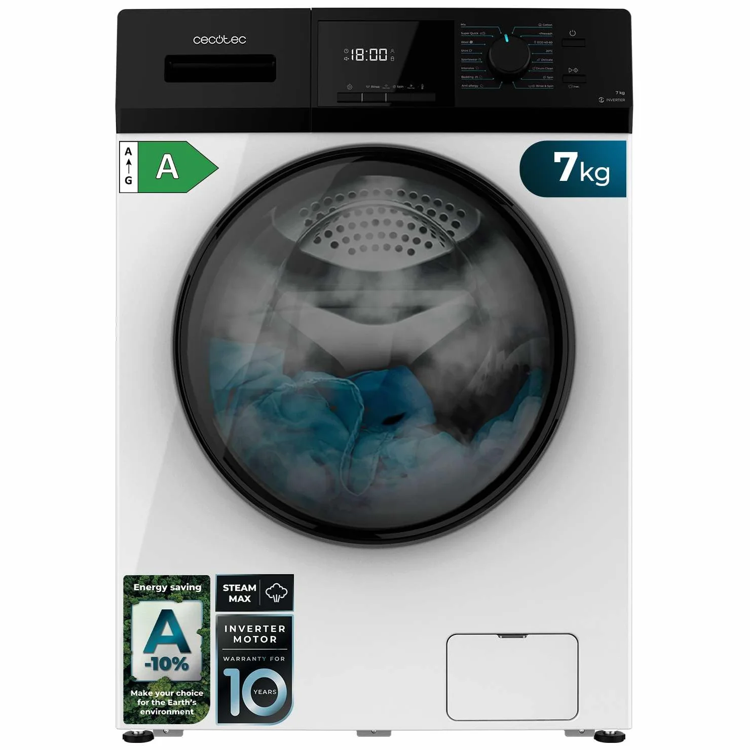Cecotec Lavadora 7Kg Carga Frontal Bolero Dresscode 7410 Inverter 1850W 1200 rpm 16 Programas