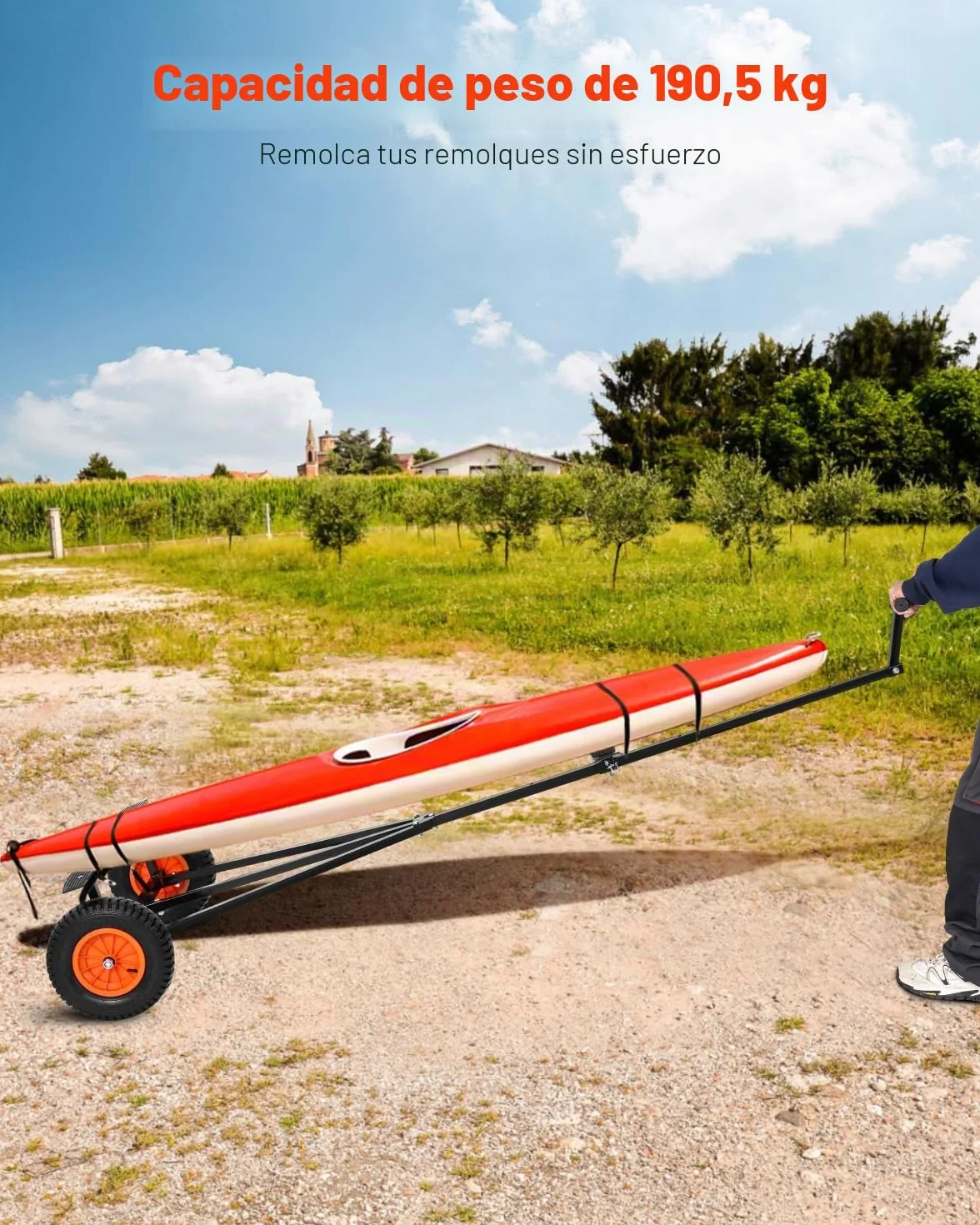 VEVOR Plataforma para Remolque de Barco, Carga de 190 kg, Plataforma para Remolque de Acero al Carbono con Longitud Ajustable, Neumáticos y Soporte Antideslizante para Mover Kayak, Lancha Motora