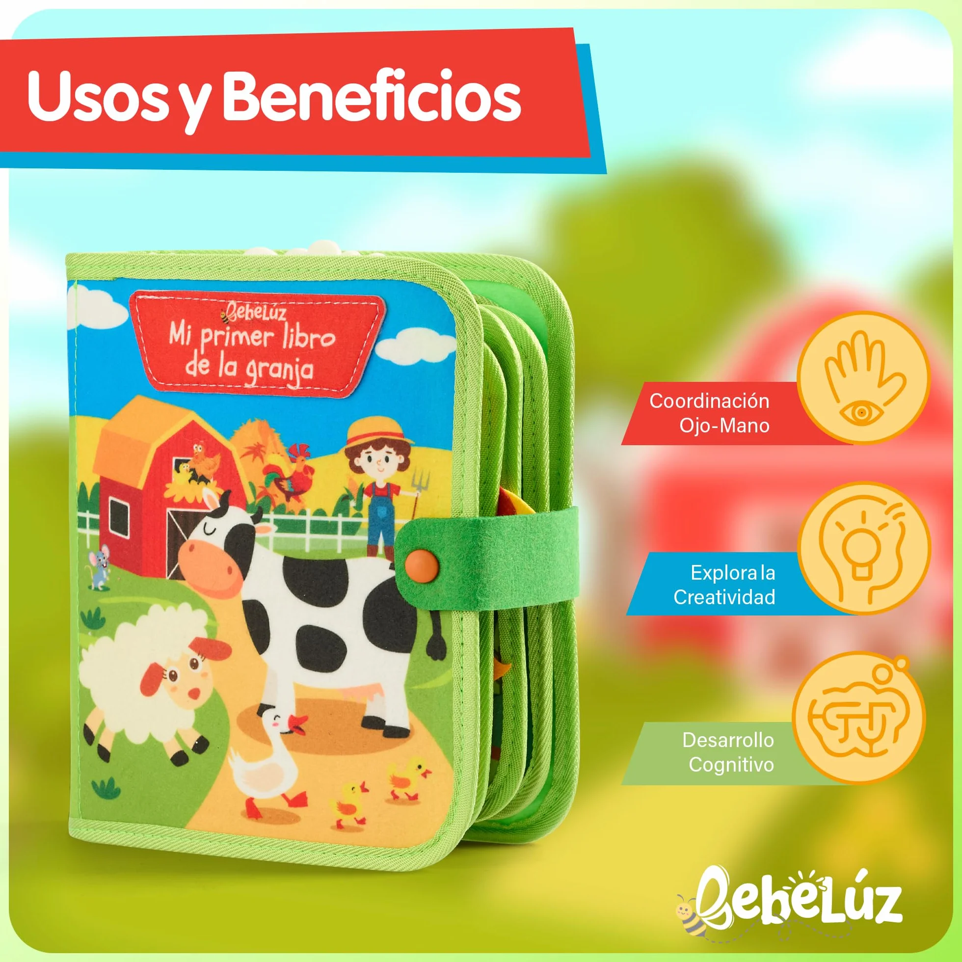 Libro Montessori en Español - Busy Board 20 en 1, Busy Book Interactivo de Animales Granja para Bebé