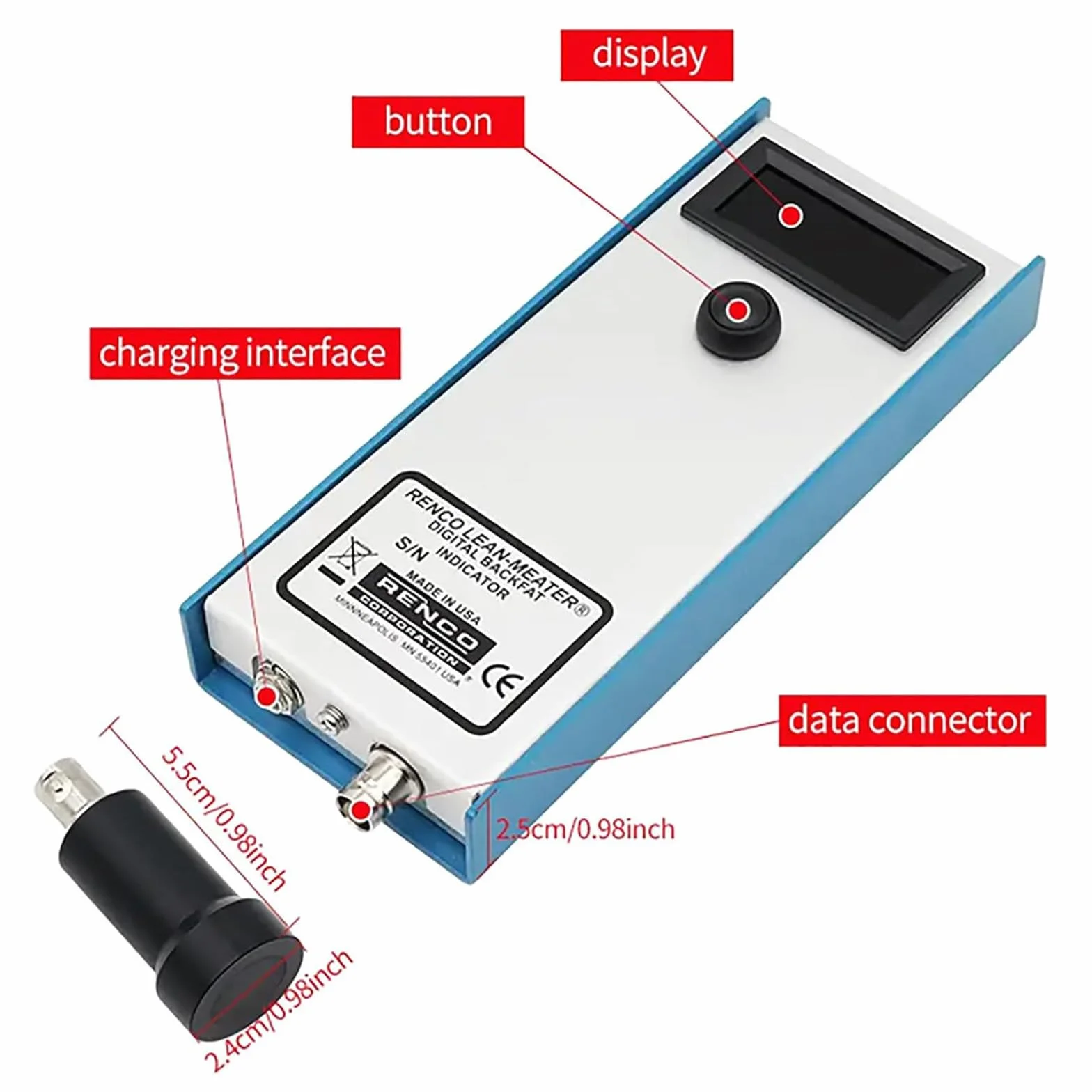 Probador de medida de grasa de espalda de cerdo veterinaria, detector de criterio de medidor de espesor de grasor de cerdo ganado con tres luces indicadoras, rango de medición de 4-45 mm, para la gran