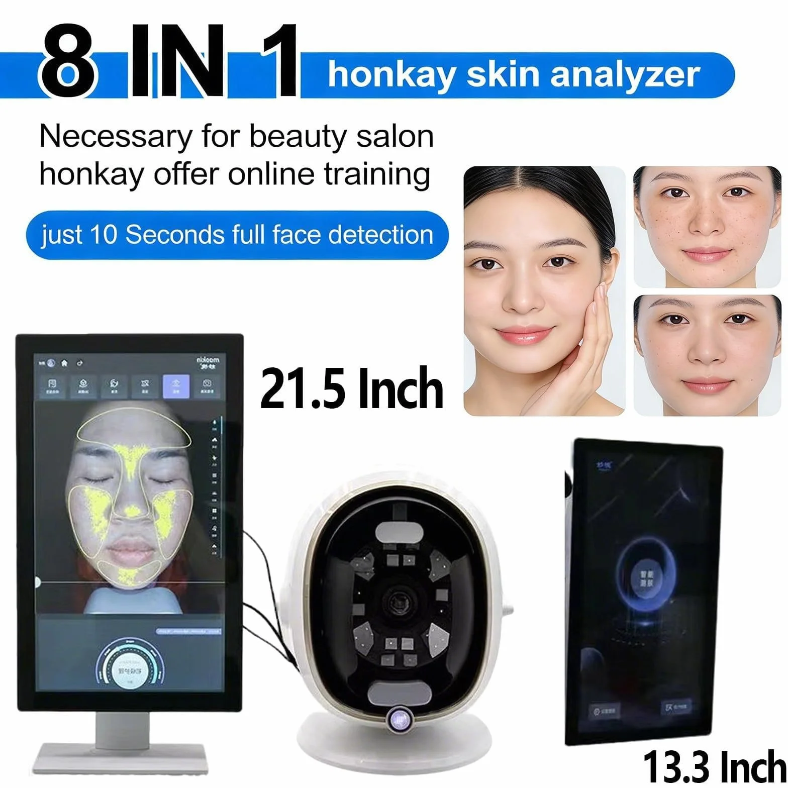 Analizador De Piel con IA, Instrumento De Análisis Facial, Imágenes De 8 Espectros, 20 Parámetros De Prueba, Almacenamiento En La Nube, para La Evaluación del Estado De La Piel Black-13.3in