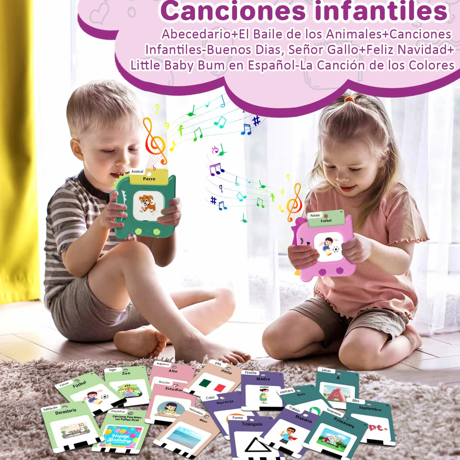 420 Palabras Tarjetas Flash Parlantes Español, Juguetes Educativos para Niños 3-6 Años, 112 Hojas, Juguete Montessori