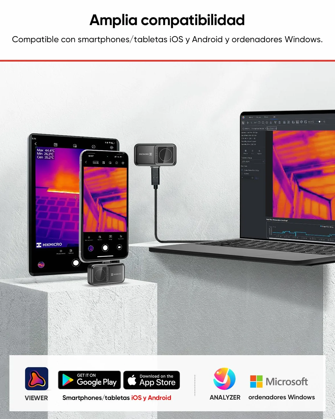 Cámara térmica HIKMICRO Mini2 V2 para Android/iOS, resolución IR 256×192, cámara de imagen térmica, SuperIR 512×384, compatible con iPhone 15/16/17, 25Hz, puerto USB-C/Lightning(Sin accesorios)