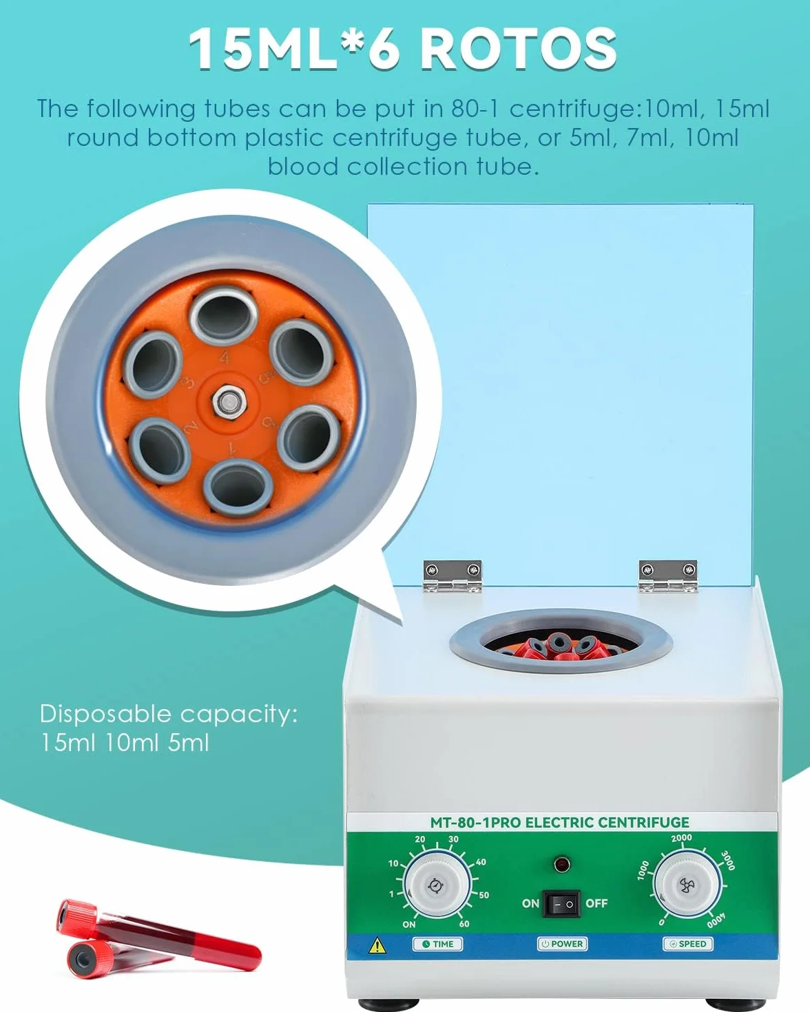 Mxmoonant Centrifugadora de Laboratorio 4000rpm 6x15ml 1865xg 60min Temporizador