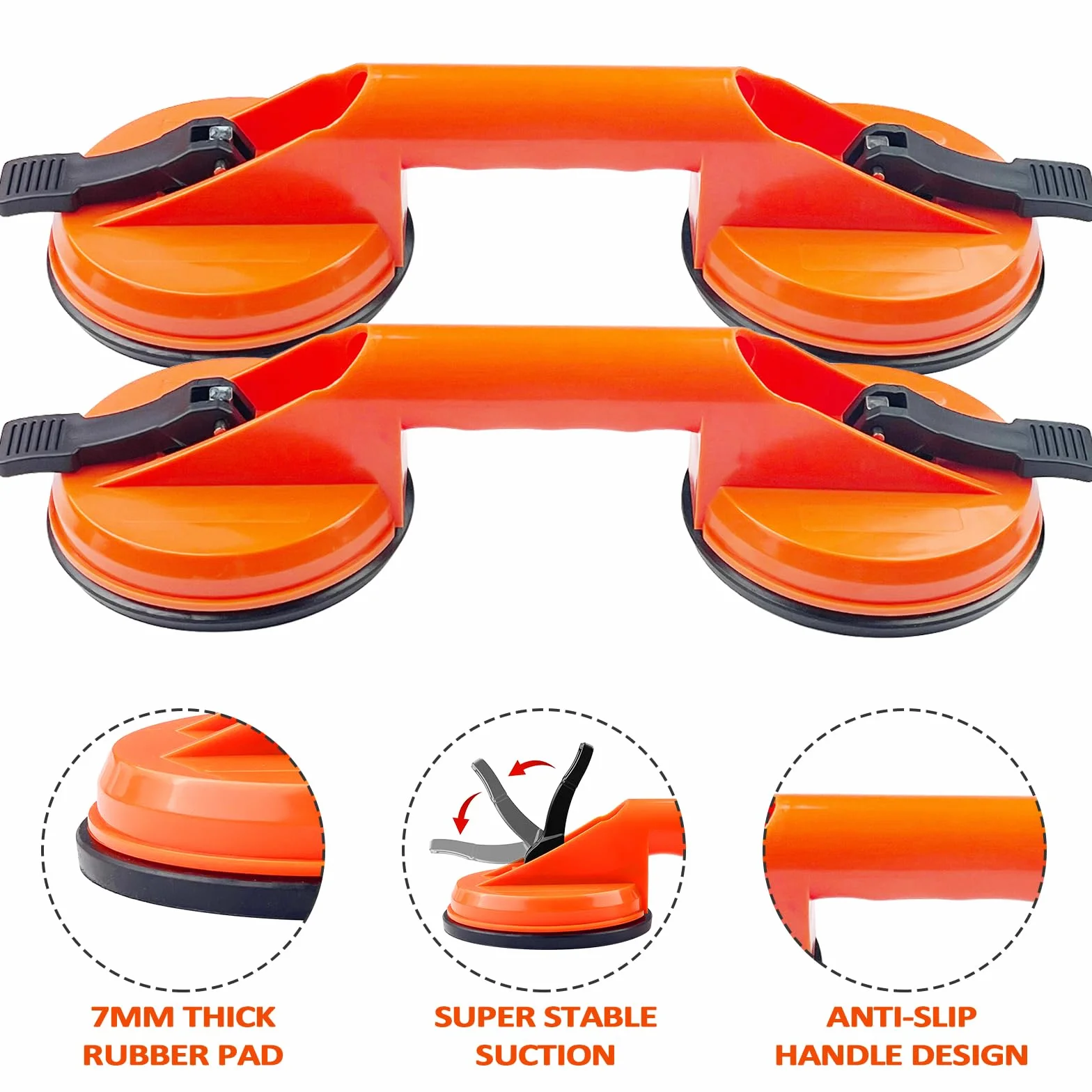 Ventosas para Cristal 100 Kg, Asas de Succión Ergonómicas Antideslizantes para Transportar Objetos Pesados