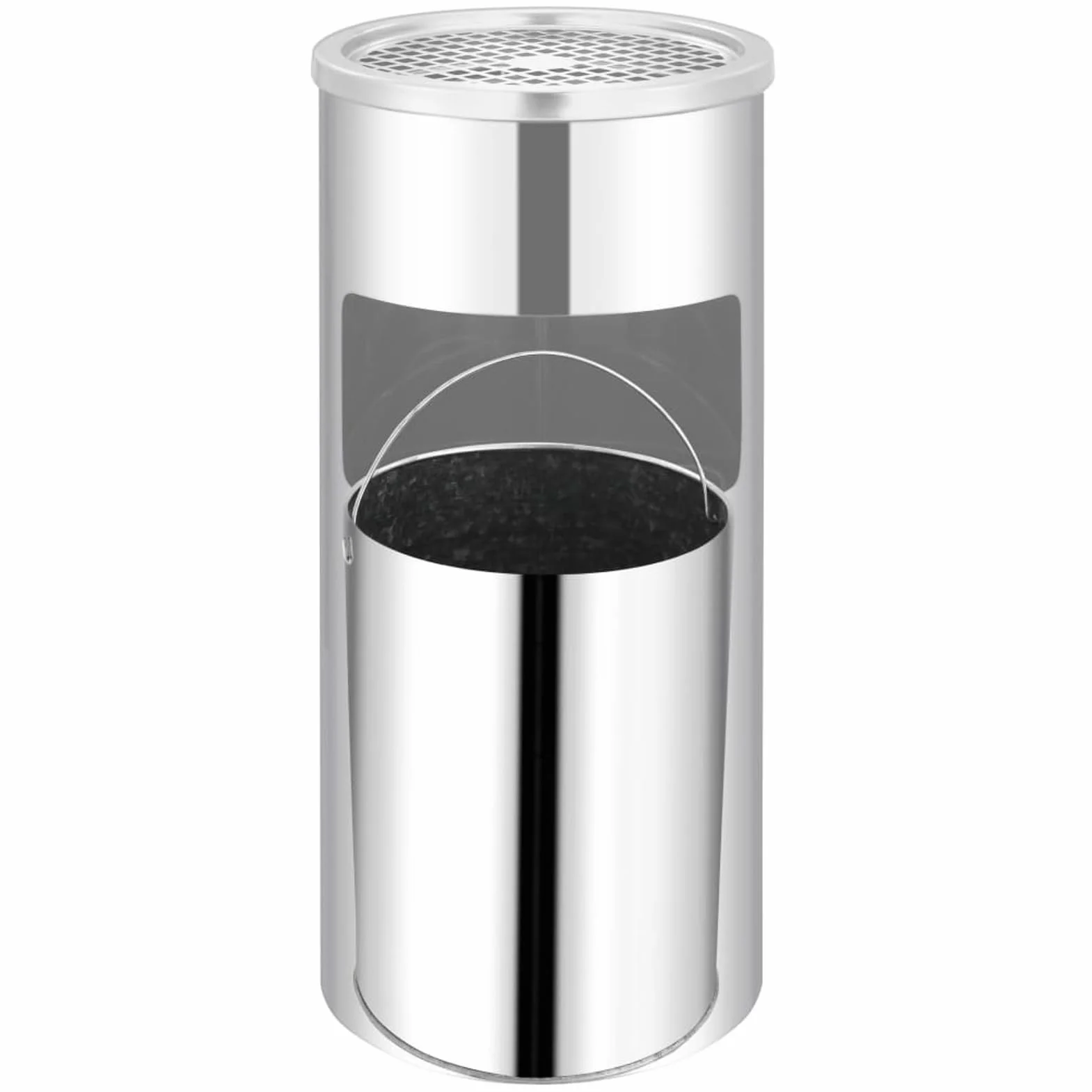 Homgoday Papelera con Cenicero de Acero Inoxidable, 26L, para Pared, Color Plateado, Fácil Limpieza