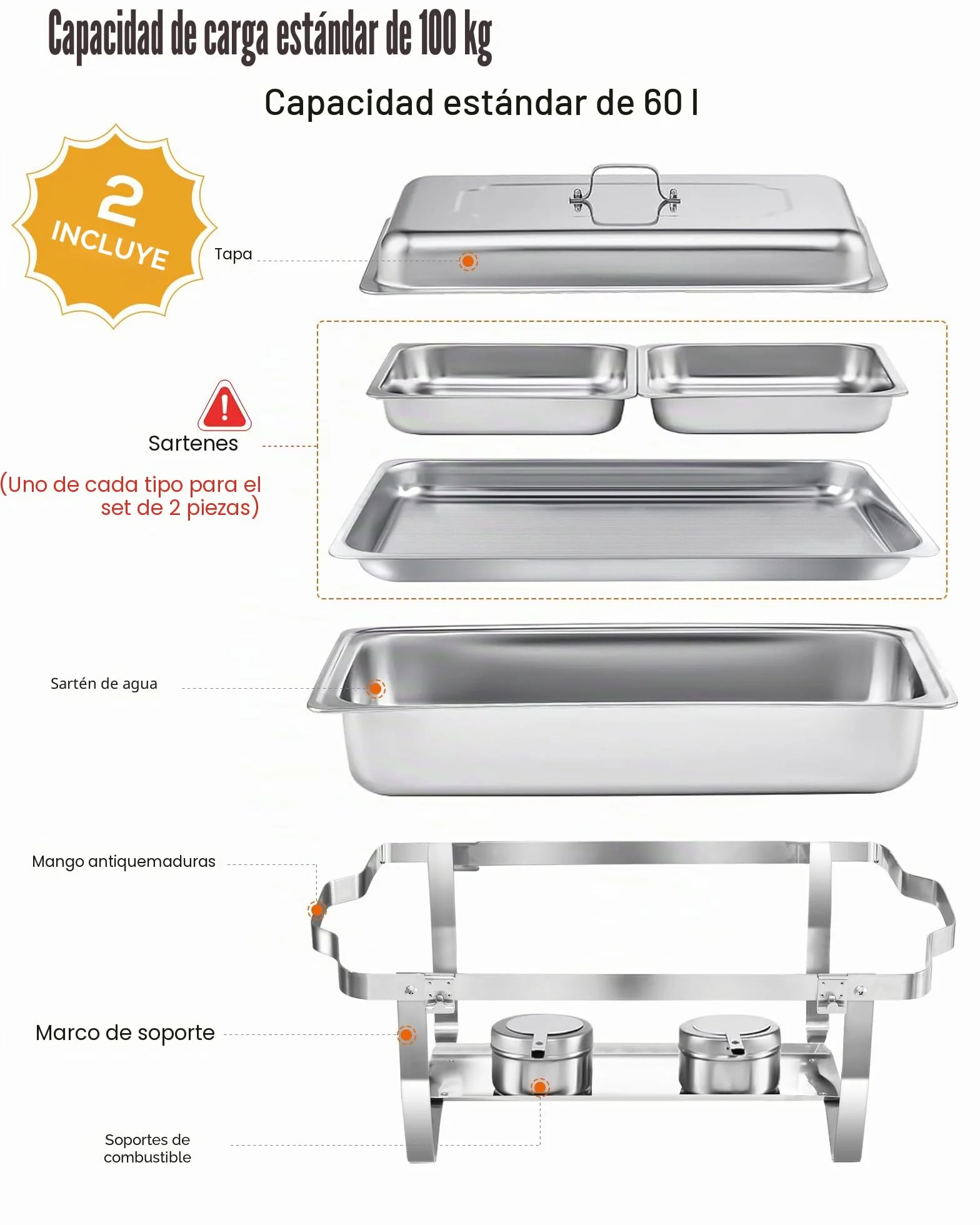 Chafing Dish Buffet Set 9L Acero Inoxidable Borde Enrollable Calentador Alimentos Catering
