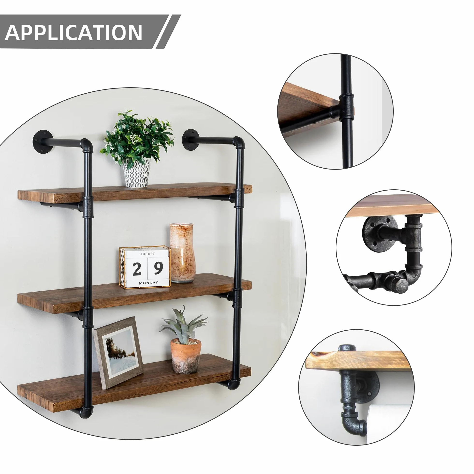 DSDS Paquete de 10 camisetas de hierro maleable rústico industrial negro para tuberías, estantes, muebles, decoración del hogar