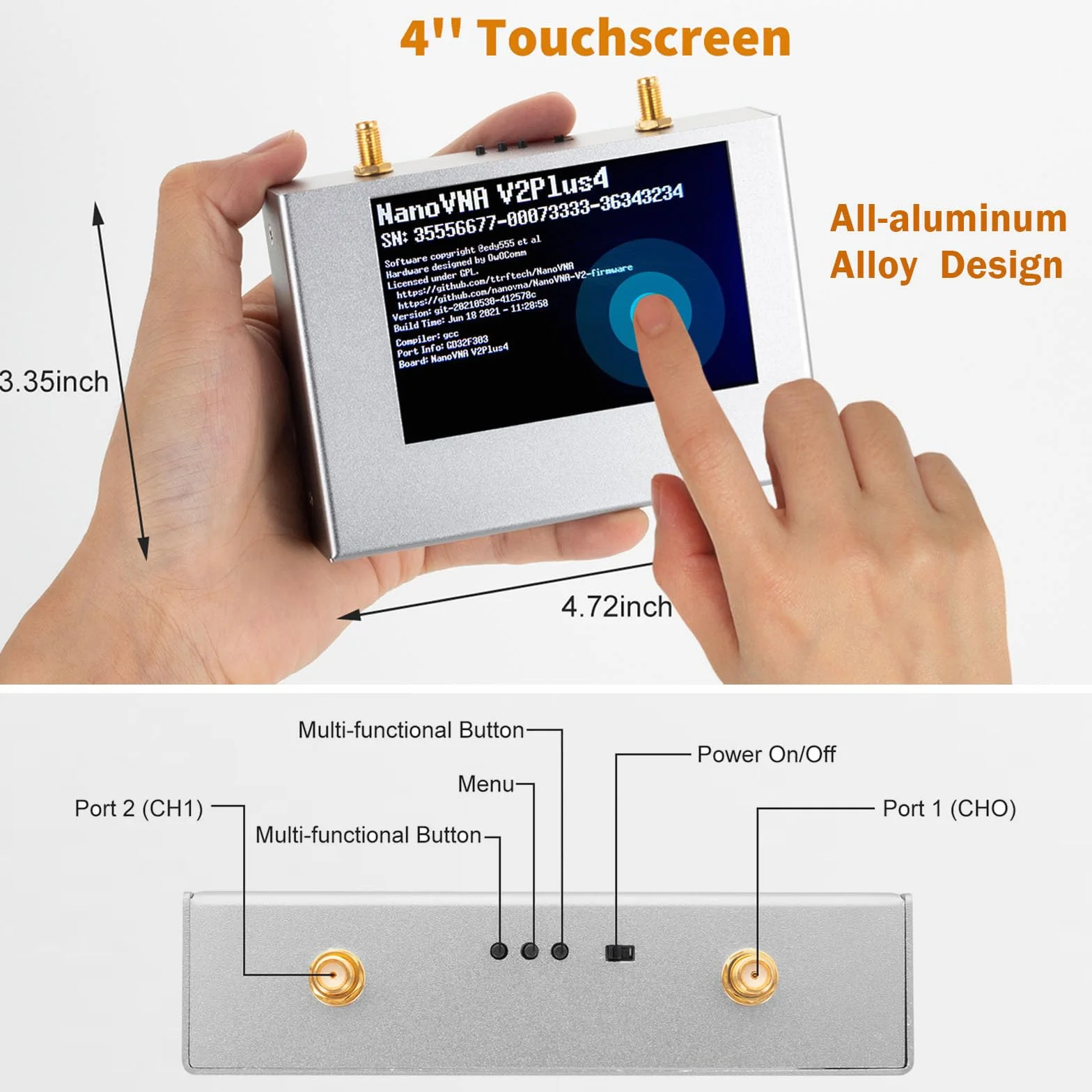 Actualizado NanoVNA V2 PLUS4 Analizador De Redes Vectoriales 50kHz-4GHz, AURSINC 4'' Antena Analista HF VHF UHF Medición De Los Parámetros S, Relación De Onda Estacionaria De Voltaje