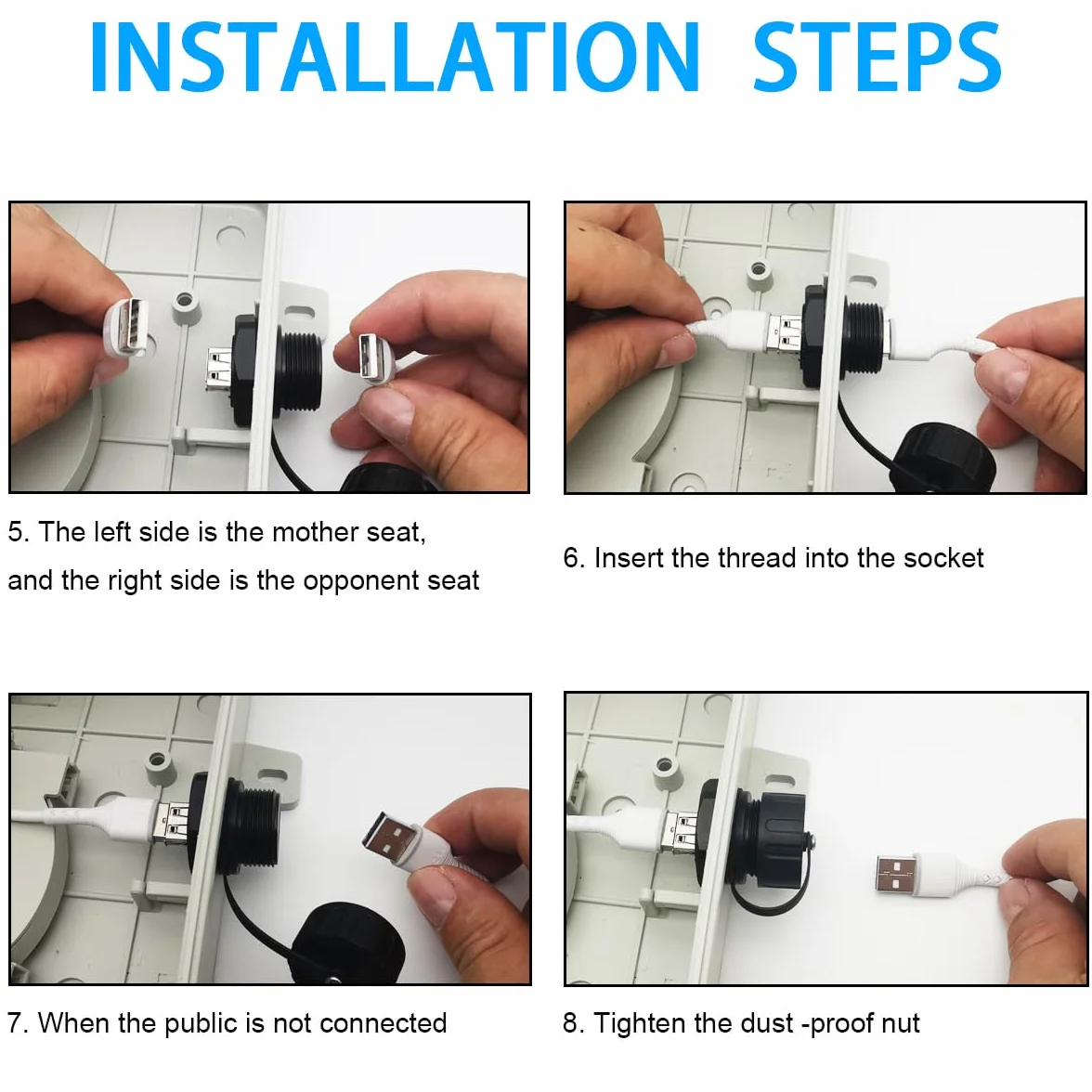 CTRICALVER Conector USB impermeable hembra montaje en panel USB 2.0 industrial con tapa
