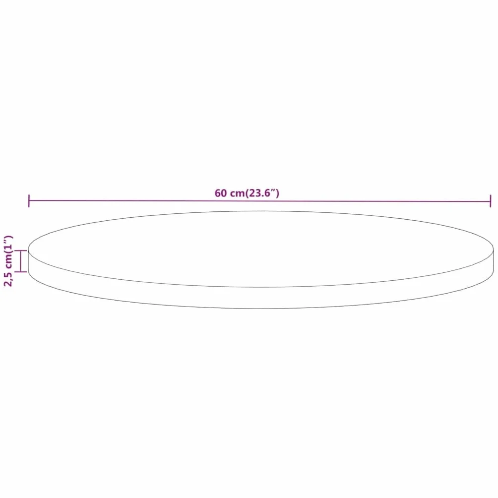 vidaXL Tablero de Mesa Redondo Madera Maciza de Mango Ø 60x2,5 cm, Superficie de Mesa, Tablero de Mesa de Madera, Tablero de Mesa de Centro