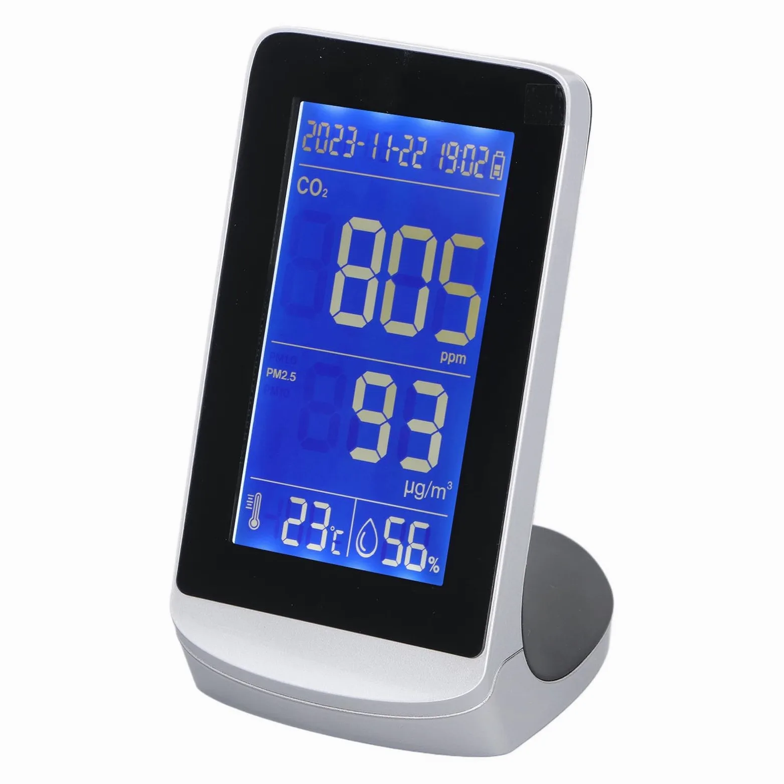 Monitor de calidad del aire CO2 PM2.5 PM10 PM1.0 Detector con temperatura Sensor de humedad Monitoreo en tiempo real para la oficina domiciliaria Uso exterior para interiores