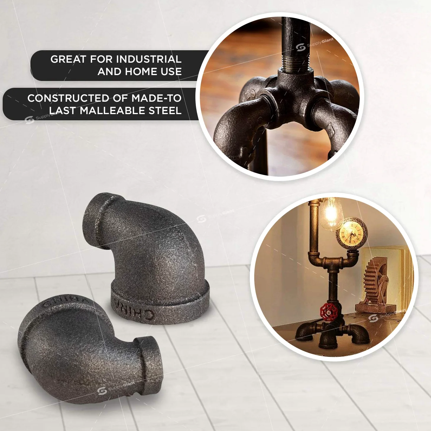 Supply Giant BMRL1141-10, codo reductor de 90 grados de 1-1/4 x 3/4 pulgadas, accesorio de tubería roscada de hierro maleable, negro (paquete de 10)