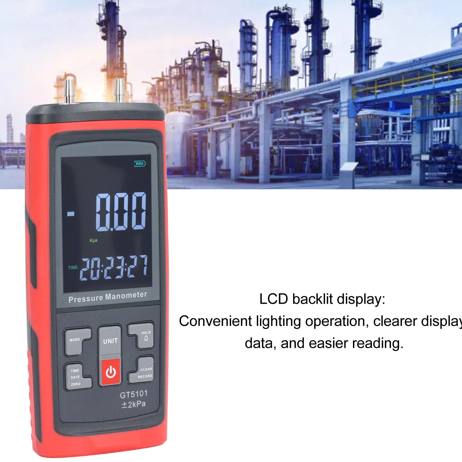 Demeras Manómetro Digital de Alta Precisión ±2KPa Manómetro Diferencial para Procesos Industriales Laboratorio HVAC