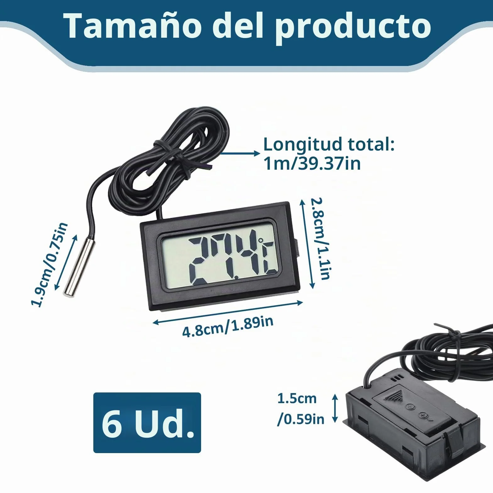 Termómetros frigoríficos 6 piezas, termómetro de acuario con sonda, mini termómetro digital LCD impermeable con función de memoria