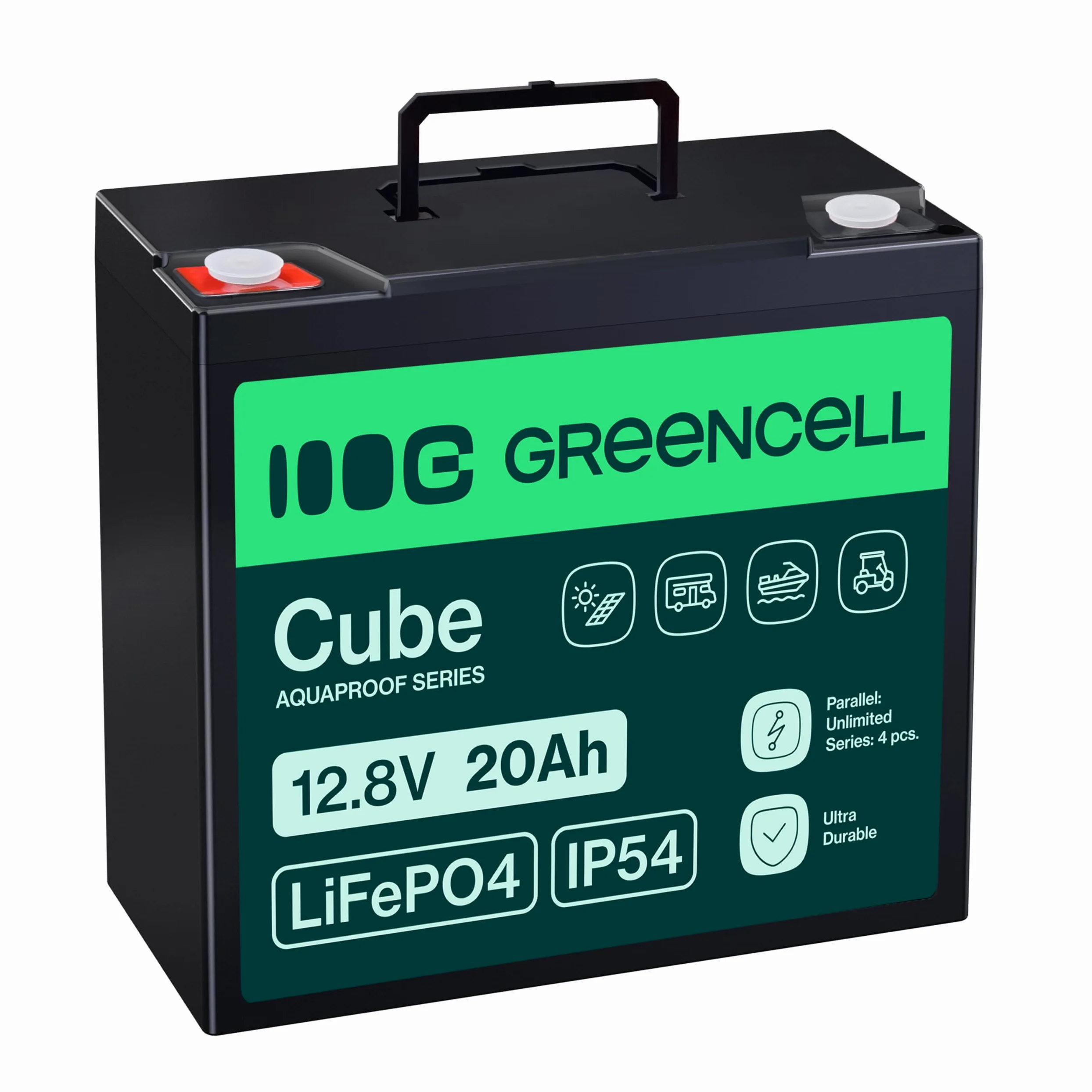 Batería LiFePO4 Green Cell CUBE ion de litio 12.8V 20Ah 256Wh para Tractor, Cortacésped, Vehículos Eléctricos, Almacenamiento Energía