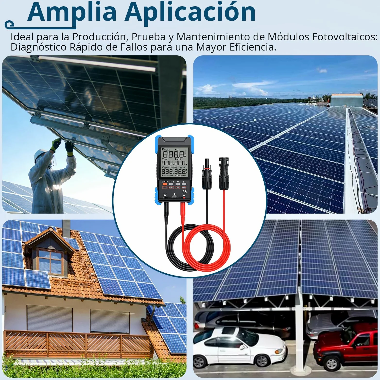 Probador de Panel Solar de 2000 W con MPPT, Medición Pmax/Voc/Isc | Multímetro Fotovoltaico Digital Recargable con Pantalla LCD, Medidor Solar para Pruebas y Mantenimiento de Paneles Solares