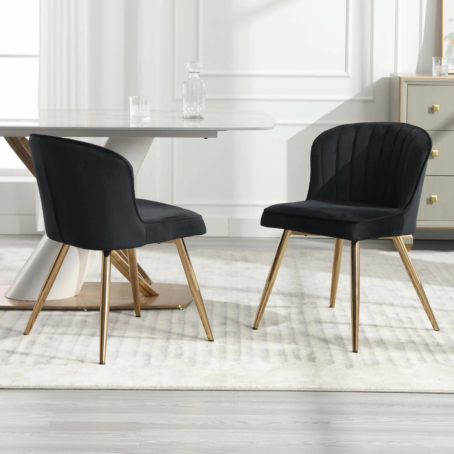 chairus Juego de 2 Sillas de Comedor de Terciopelo Sillas de Cocina Minimalista con Patas Doradas, Silla Lateral sin Brazos para Casa/Restaurante, Negro