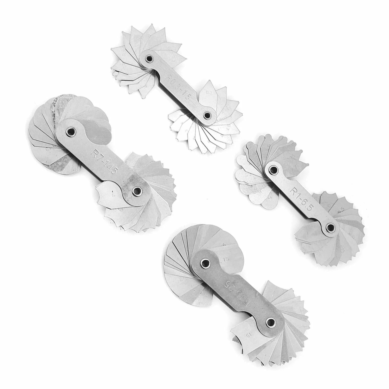 Hyuduo 4Pcs Radio Calibradores Acero Inoxidable Cóncavas Convexos Medidor R0.3-1.5 R1-6.5 R7-14.5 R15-25Mm