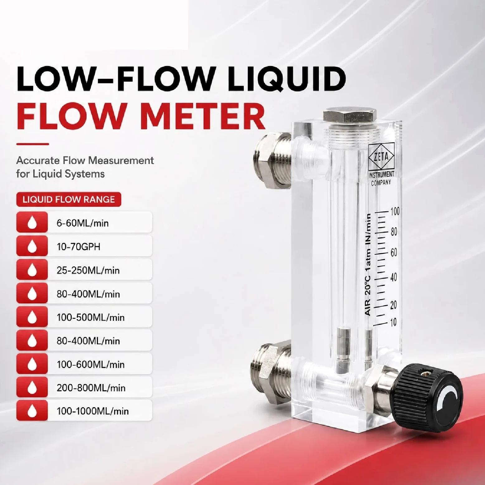LZM-6T Medidor de Flujo rotámetro Panel acrílico Líquido pequeño 6-1000 ml(Liquid 16-160ml-min)