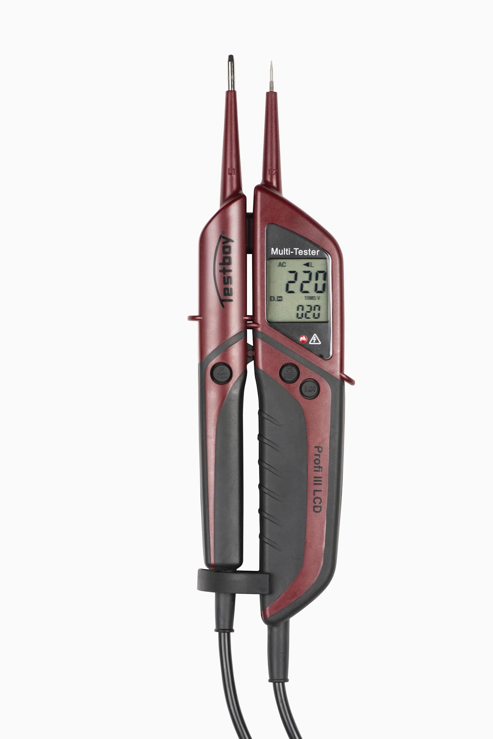 Set promocional Testboy Profi III LCD con juego de puntas DeWalt, comprobador de tensión bipolar (comprobación sin contacto con los dedos, CAT IV 1000 V, incl. juego de puntas DeWalt), rojo/negro