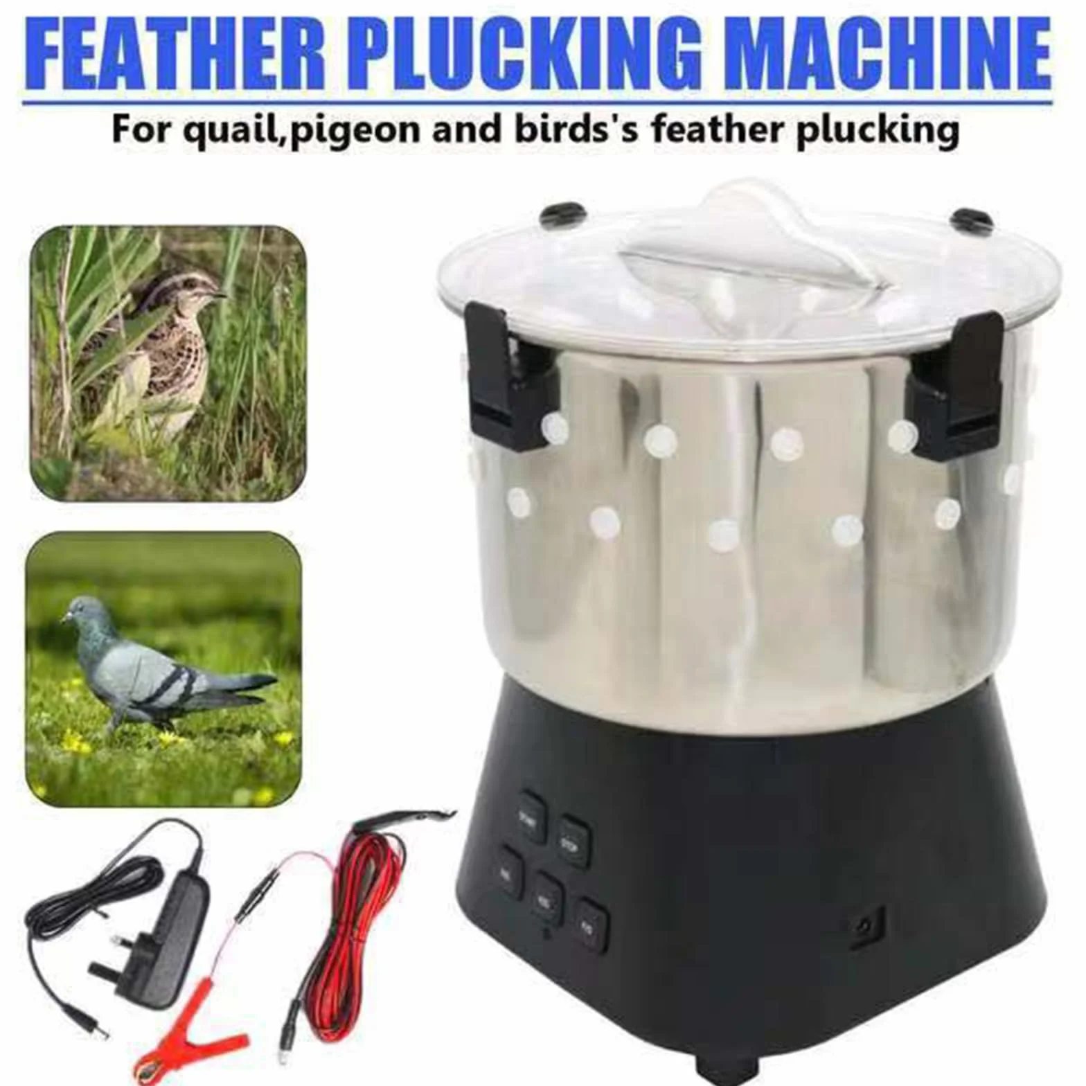 Desplumadora de codornices, desplumadora de pollo de acero inoxidable, mini máquina desplumadora de 15 W, máquina desplumadora eléctrica, eliminación rápida de plumas de 5000R/MIN, depilación de aves