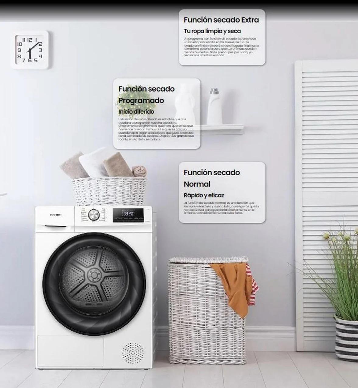 INFINITON Lavaseca WSD-Y8A5D4WD 8 kg 5 kg 85 cm 15 Programas Inverter Vapor Care Add Clothing Blanco