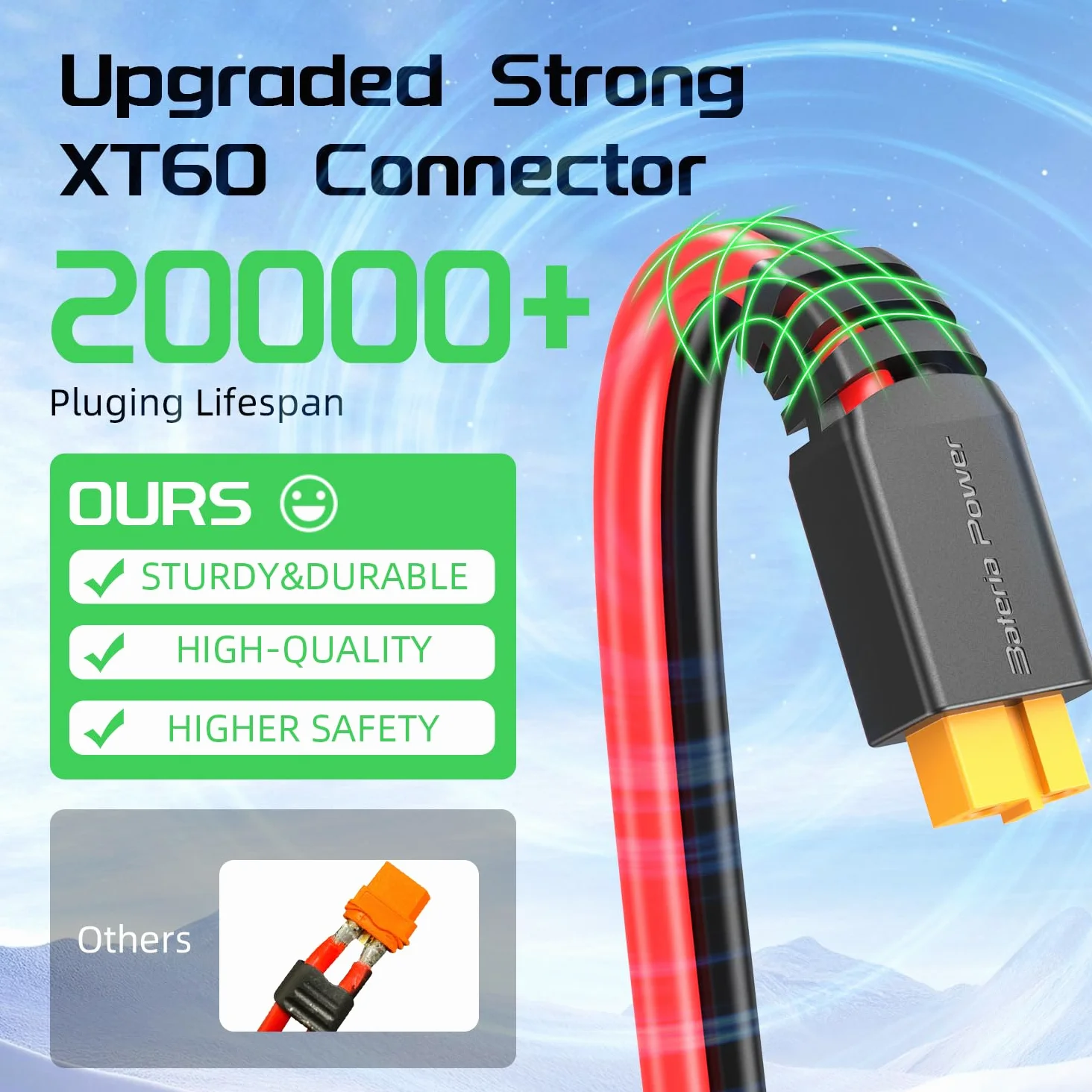 Bateria Power Cable de extensión de carga solar a XT60 de 12 AWG 10 pies conector solar a XT60 cable adaptador para panel solar a batería LiFePO4 RV estación de energía portátil generador solar