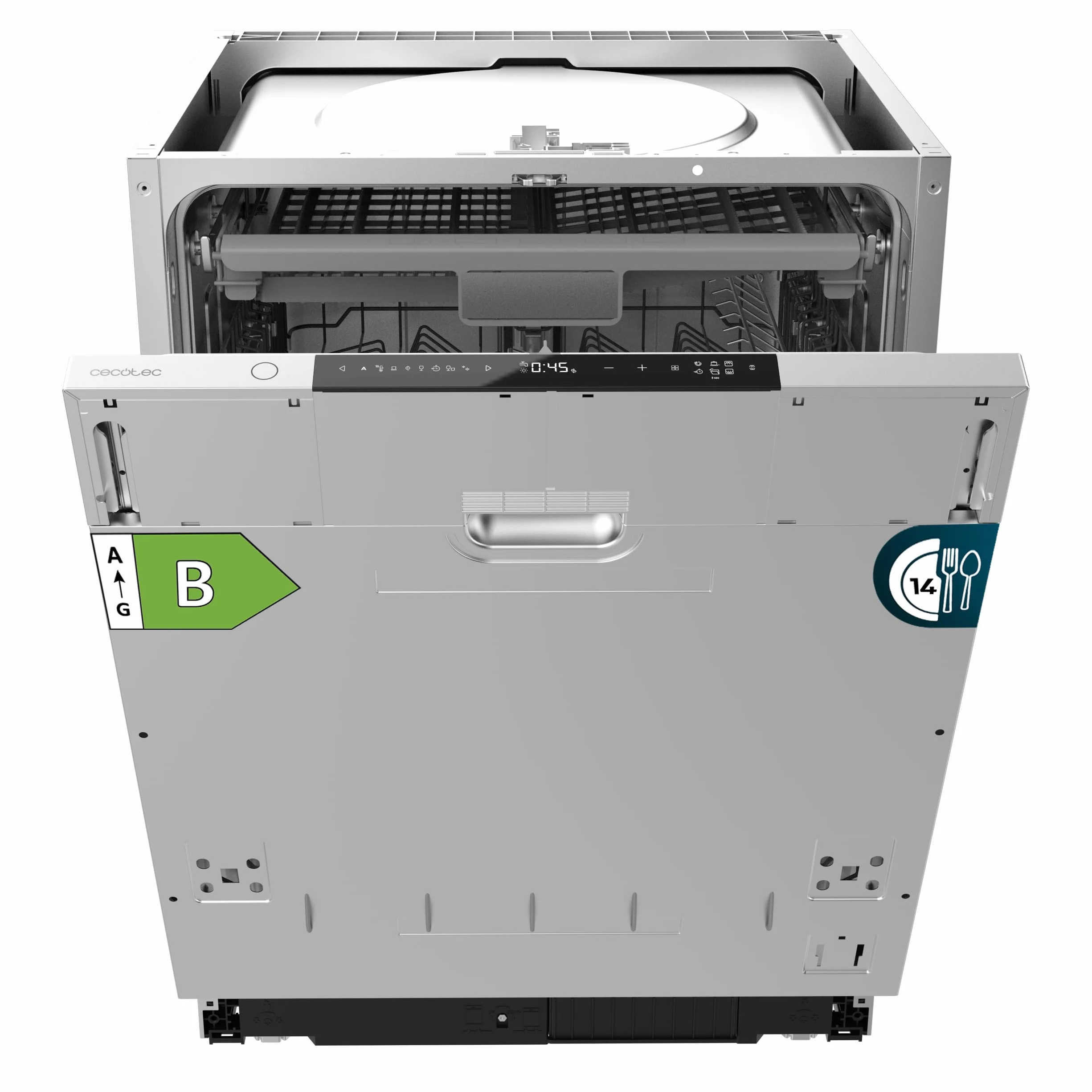 Cecotec Lavavajillas Integrable 60cm Bolero Aguazero 8001 Full BI B. 14 Cubiertos, 8 Programas, Motor Inverter Plus, 3º Bandeja, Control Táctil, O2 Dry, Filtro Antibacteriano