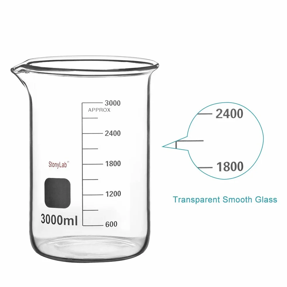 Vaso de Precipitados de Vidrio Borosilicato Graduado 3000 ml Forma Baja Griffin con Pico de Vertido