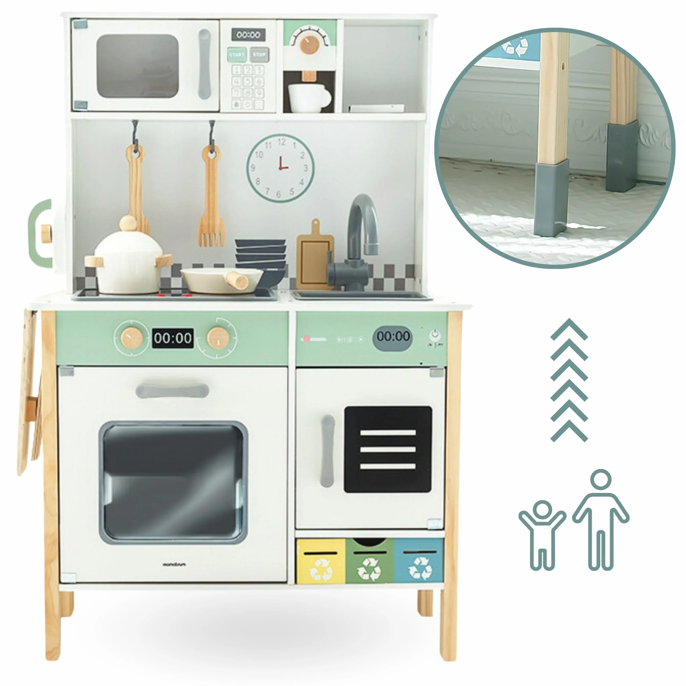Mamabrum Cocina de Juguete Madera Infantil Montessori Interactiva Luces Sonidos Lavadora Lavavajillas Pizarra Cocinita Evolutiva Accesorios Educativos