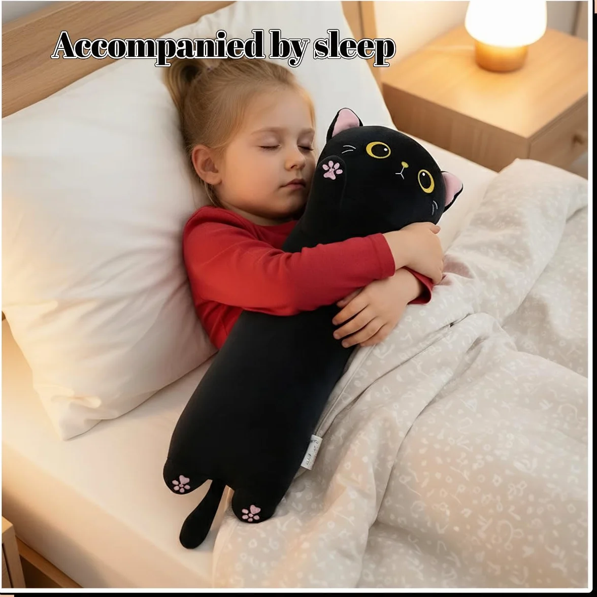 Peluche Gato Negro Grande 60cm Almohada Larga Cuerpo Suave Regalo