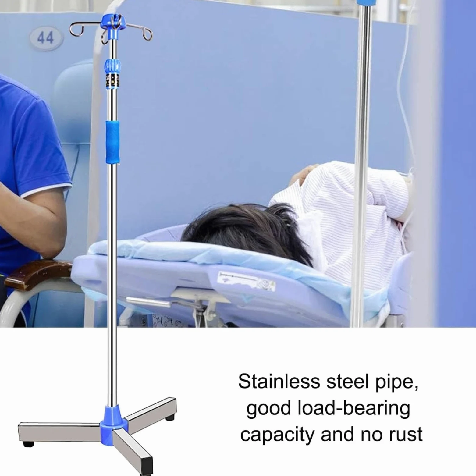 Soporte Porta Portasueros médico con ruedas, soporte intravenoso de altura ajustable de acero inoxidable con bandeja y ganchos for el hogar hospitalario portatil