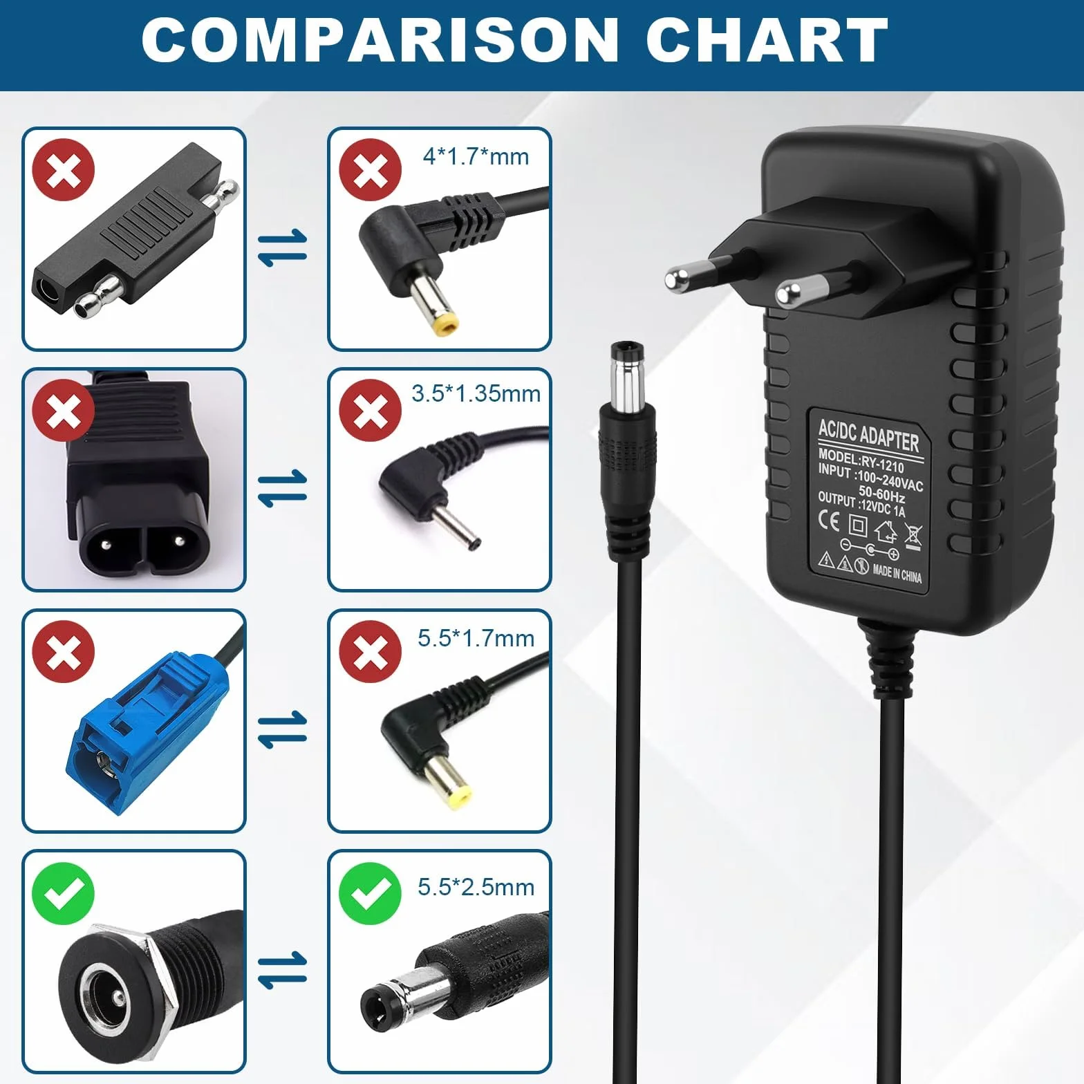 Cargador de Vehículo Eléctrico para Niños 12V 1A, Conector 5,5 mm*2,5 mm para Coche Quad SUV ATV