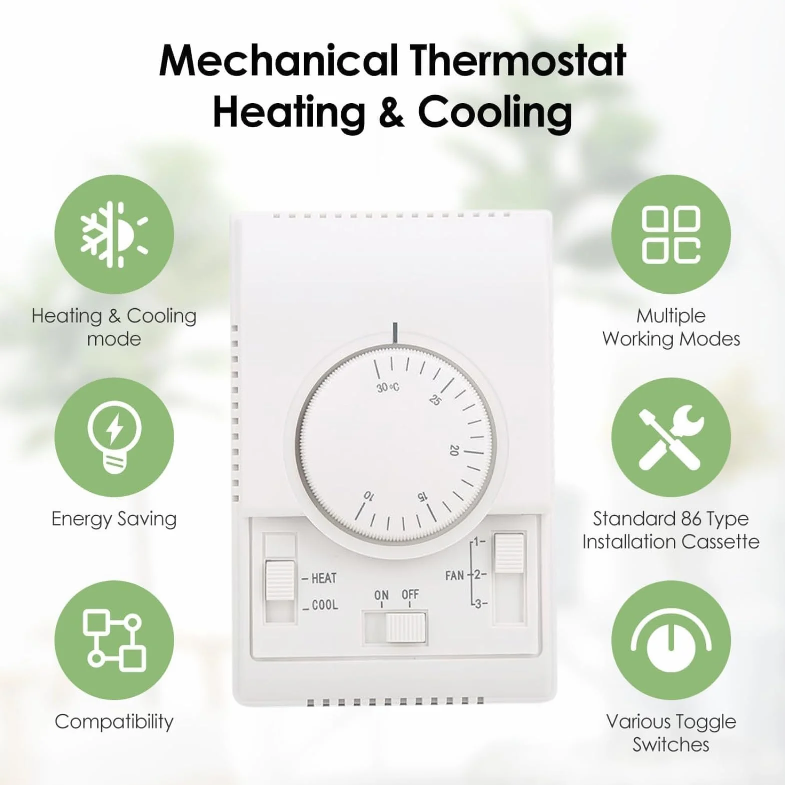 DEWIN Controlador de Temperatura Mecánico Termostato 10-30℃ AC 220V