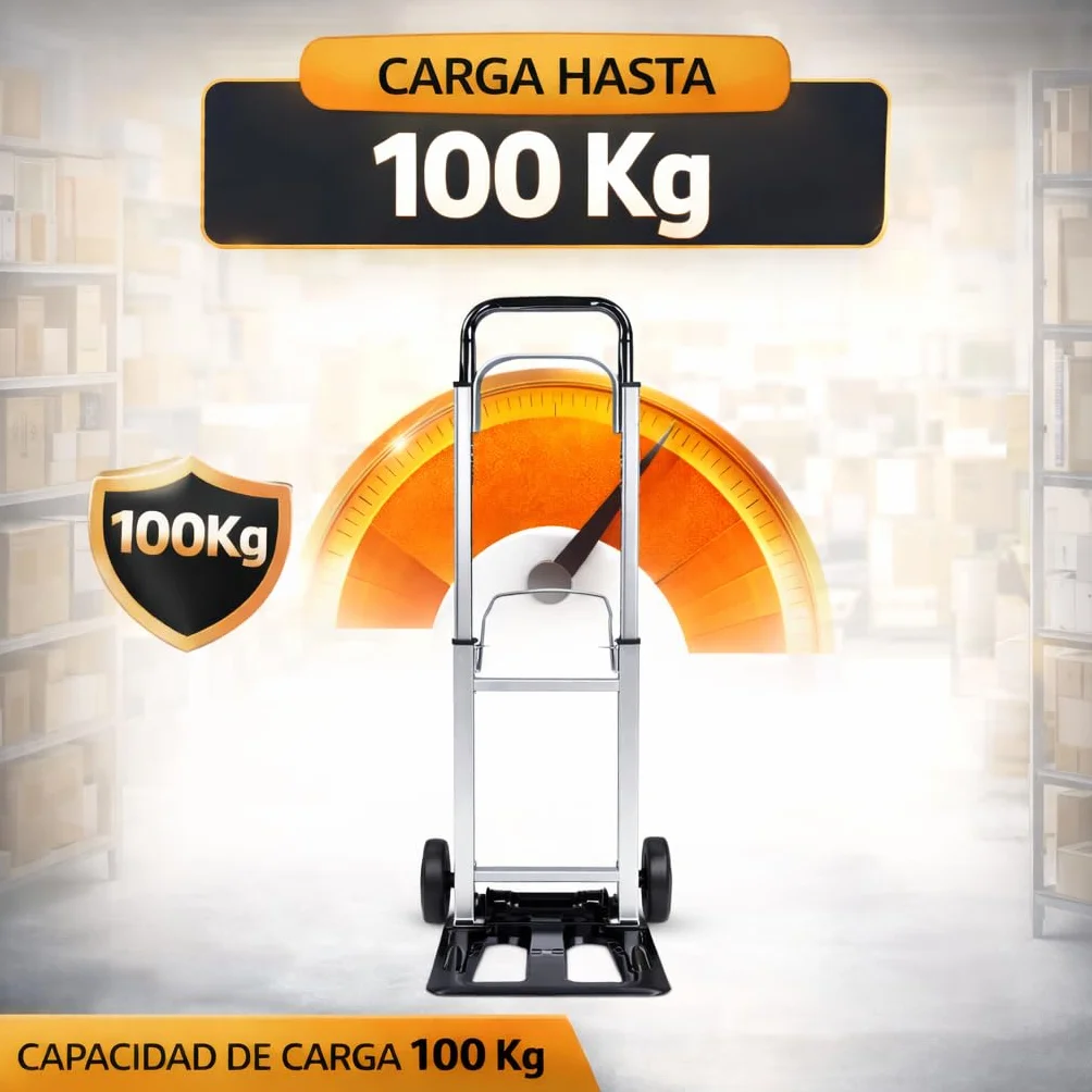 Carretilla de Mano Plegable con Ruedas, Carro de Carga Portátil, Hasta 100kg