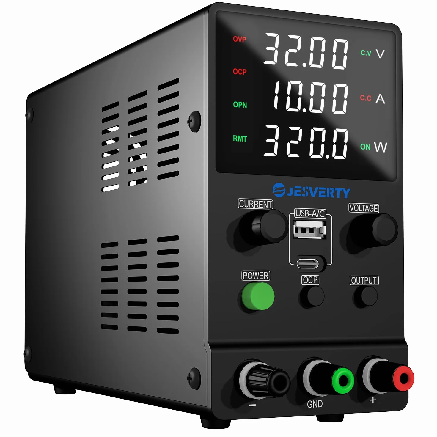 Fuente de alimentación CC Variable, 0-30V 0-10A Fuente de alimentación de Banco regulada CC con Carga rápida USB y Tipo C, Perilla codificadora,Interruptor de Encendido/Apagado de Salida Jesverty