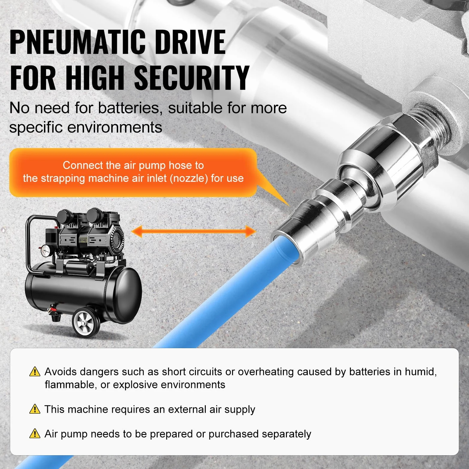 VEVOR Herramienta Flejadora Neumática para Tiras de Plástico PP y PET de 12,7 mm a 19 mm de Ancho Máquina Flejadora de Embalaje Automática con Tensión Máxima de 3500 N Kit de Flejado Manual