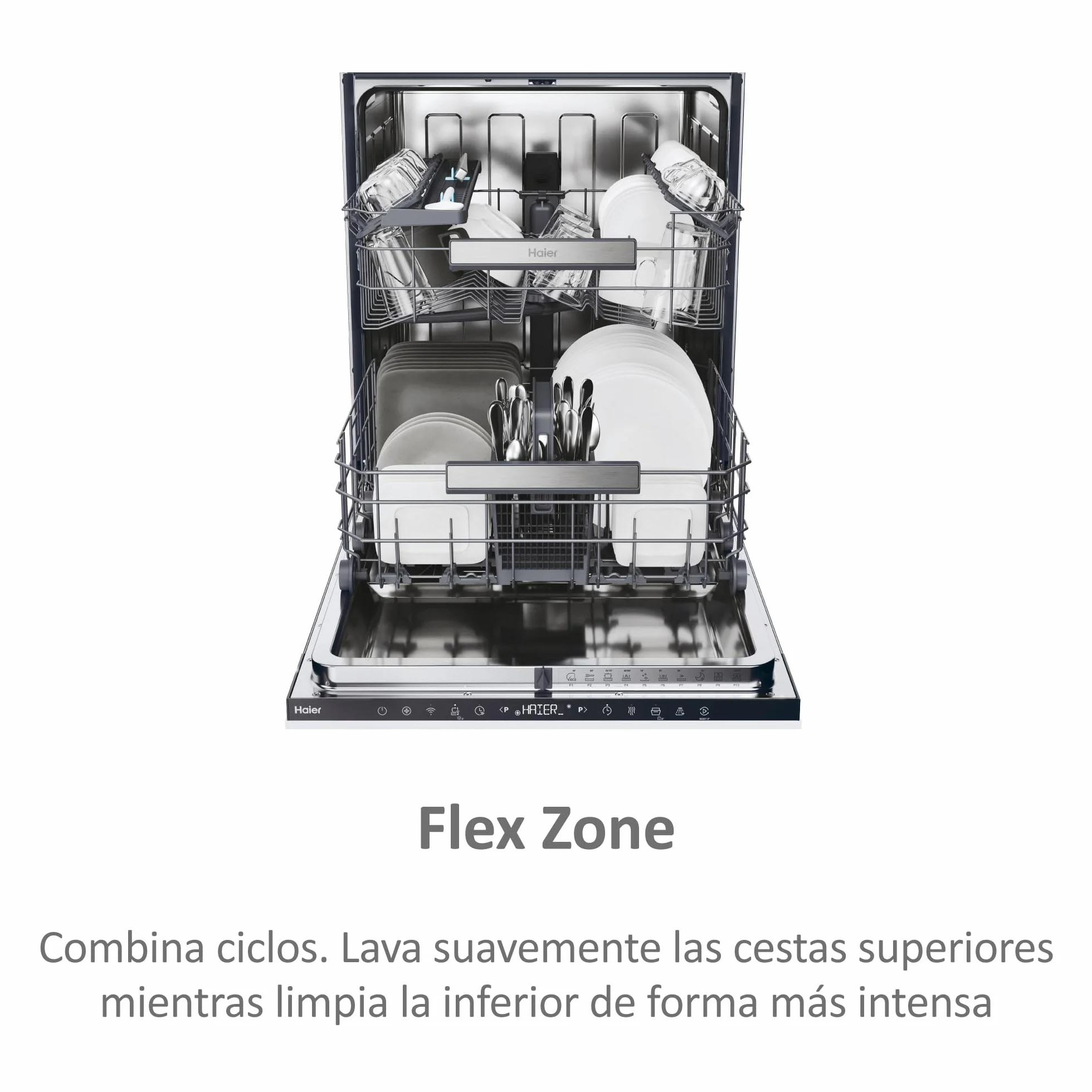 Haier Lavavajillas Integrable 60 cm 14 Servicios Washlens Plus Clase C 44 dB WiFi hOn Motor Inverter ABT Antibacterias 10 Programas Smart AI AquaStop Apertura Automática