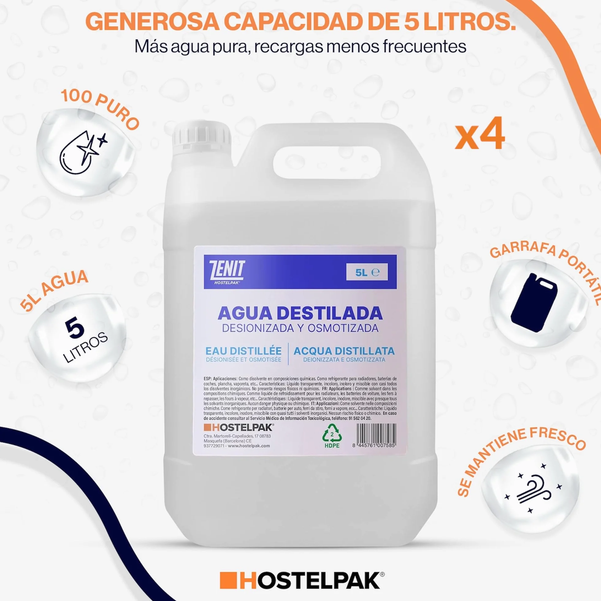 Agua Destilada 5 Litros x4 – Agua Desmineralizada para CPAP y Plancha